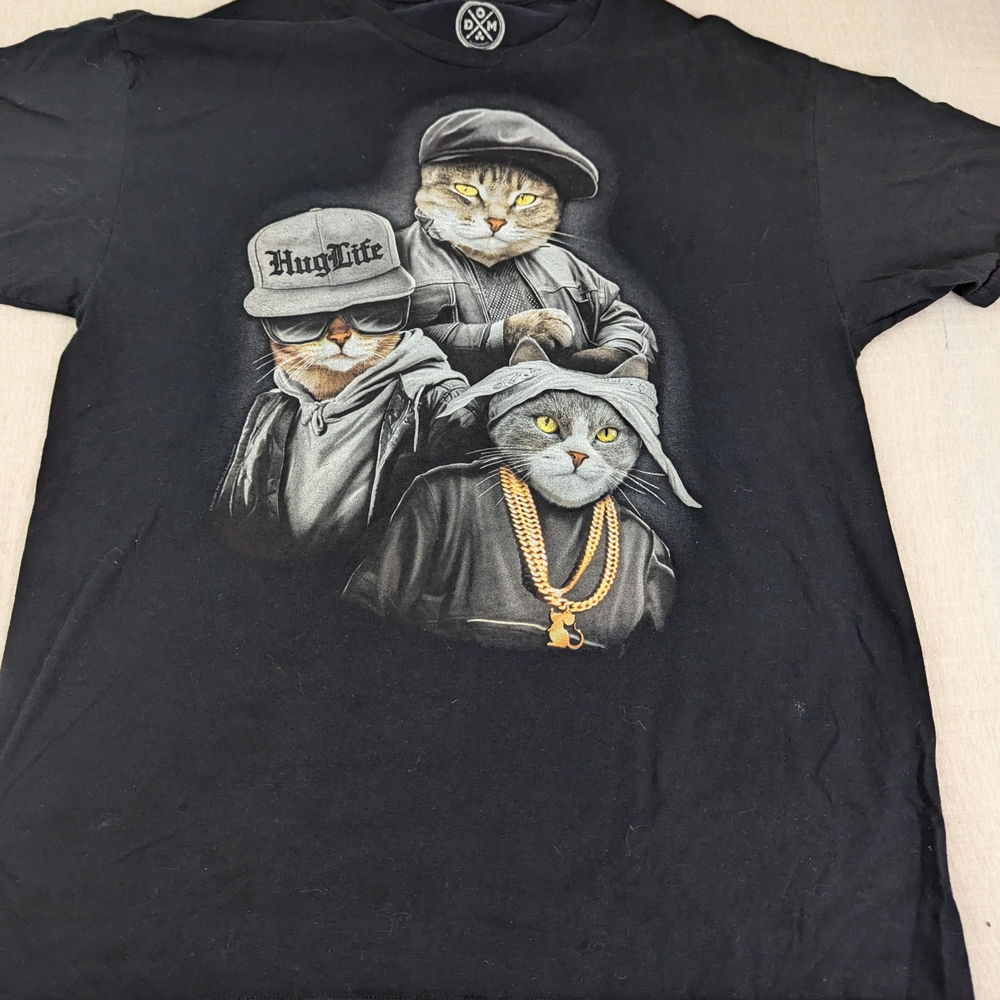 HUG LIFE Cats Parody to Thug Life Stylish Black T-shirt Large